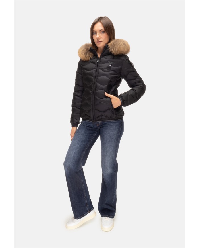 BLAUER Piumino onde cappuccio pelliccia Aldie nero