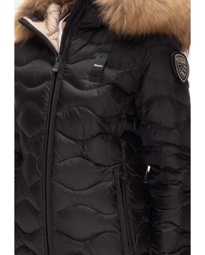 BLAUER Piumino onde cappuccio pelliccia Aldie nero