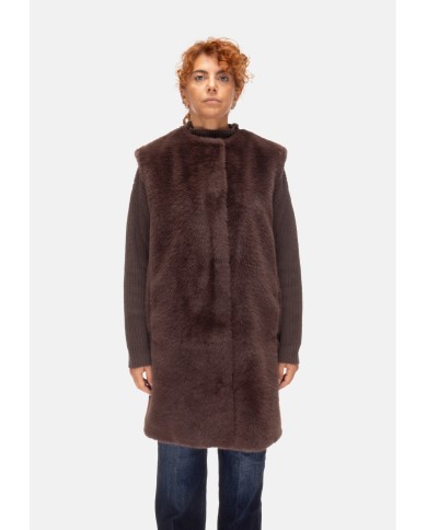 HERNO Gilet ecopelliccia marrone