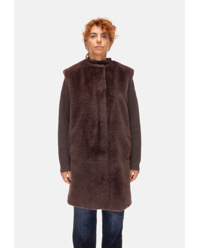 HERNO Gilet ecopelliccia marrone