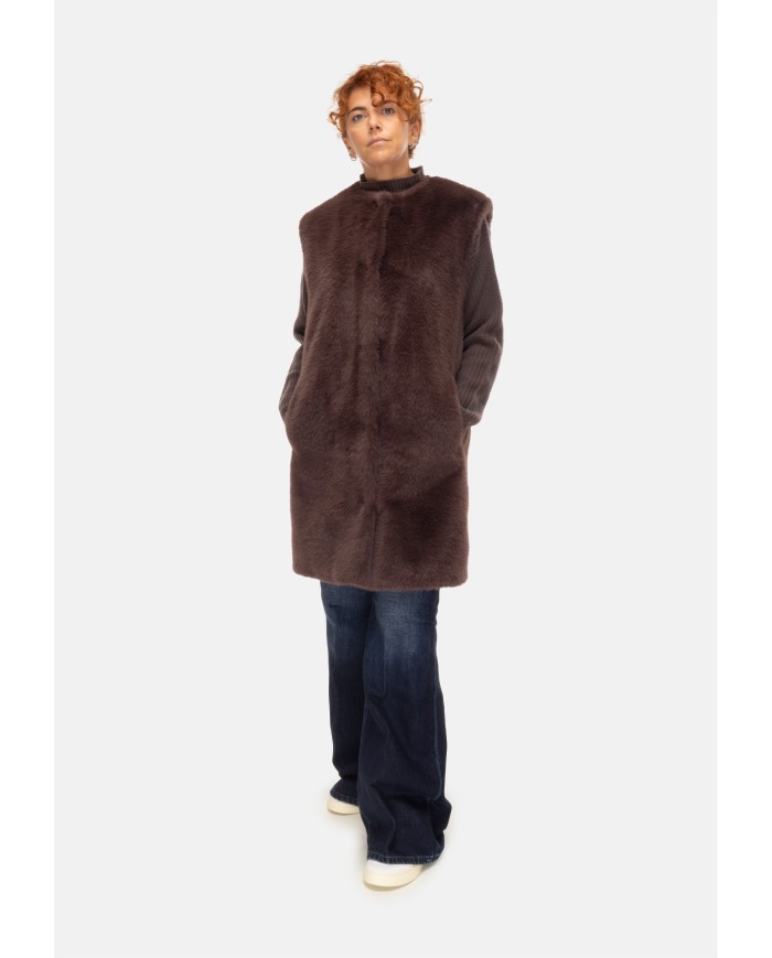 HERNO Gilet ecopelliccia marrone